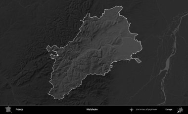 Molsheim. Fransa 'nın idari alanı kararmış bir gri tonlama yükselme haritasına vurgulandı ve özetlendi