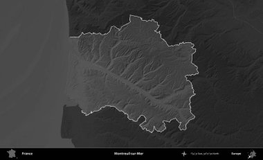 Montreuil-sur-Mer. Fransa 'nın idari alanı kararmış bir gri tonlama yükselme haritasına vurgulandı ve özetlendi