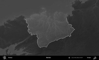 Morlaix. Fransa 'nın idari alanı kararmış bir gri tonlama yükselme haritasına vurgulandı ve özetlendi