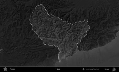 Güzelmiş. Fransa 'nın idari alanı kararmış bir gri tonlama yükselme haritasına vurgulandı ve özetlendi