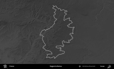 Nogent-le-Rotrou. Gri tonlu yükseklik haritasında Fransa 'nın idari bölgesinin ana hatları çizilmiş