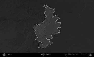 Nogent-le-Rotrou. Fransa 'nın idari alanı kararmış bir gri tonlama yükselme haritasına vurgulandı ve özetlendi