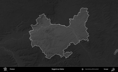 Nogent-sur-Seine. Fransa 'nın idari alanı kararmış bir gri tonlama yükselme haritasına vurgulandı ve özetlendi