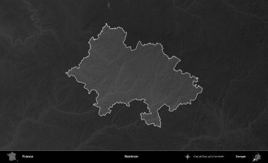 Nontron. Fransa 'nın idari alanı kararmış bir gri tonlama yükselme haritasına vurgulandı ve özetlendi