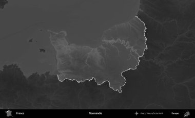 Normandie. Fransa 'nın idari alanı kararmış bir gri tonlama yükselme haritasına vurgulandı ve özetlendi