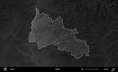 Nyons. Fransa 'nın idari alanı kararmış bir gri tonlama yükselme haritasına vurgulandı ve özetlendi