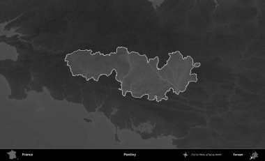 Pontivy. Fransa 'nın idari alanı kararmış bir gri tonlama yükselme haritasına vurgulandı ve özetlendi