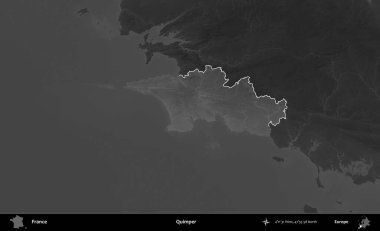 Quimper. Fransa 'nın idari alanı kararmış bir gri tonlama yükselme haritasına vurgulandı ve özetlendi