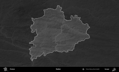 Redon. Fransa 'nın idari alanı kararmış bir gri tonlama yükselme haritasına vurgulandı ve özetlendi