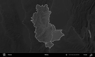 Rhone. Fransa 'nın idari alanı kararmış bir gri tonlama yükselme haritasına vurgulandı ve özetlendi