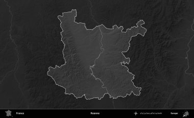 Roanne. Fransa 'nın idari alanı kararmış bir gri tonlama yükselme haritasına vurgulandı ve özetlendi