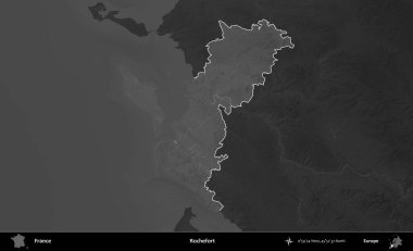 Rochefort. Fransa 'nın idari alanı kararmış bir gri tonlama yükselme haritasına vurgulandı ve özetlendi