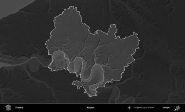 Rouen. Fransa 'nın idari alanı kararmış bir gri tonlama yükselme haritasına vurgulandı ve özetlendi