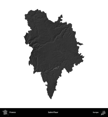 Aziz Un. Fransa 'nın idari bölgesi gri ölçekli yükseklik haritasında beyaza izole edildi