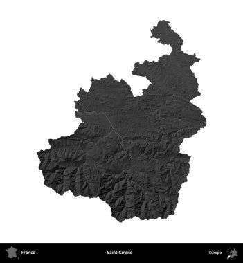 Saint-Gironlar. Fransa 'nın idari bölgesi gri ölçekli yükseklik haritasında beyaza izole edildi