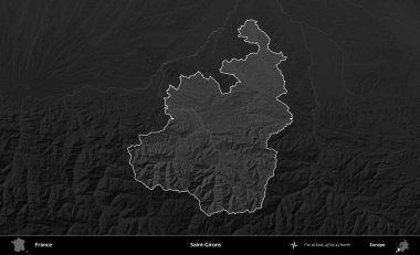 Saint-Gironlar. Fransa 'nın idari alanı kararmış bir gri tonlama yükselme haritasına vurgulandı ve özetlendi