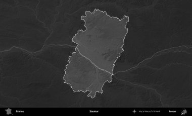 Saumur. Fransa 'nın idari alanı kararmış bir gri tonlama yükselme haritasına vurgulandı ve özetlendi