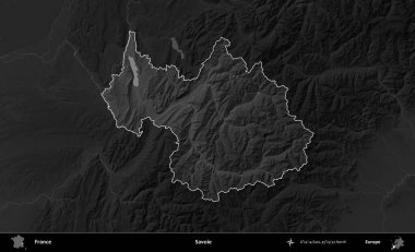 Savoie. Fransa 'nın idari alanı kararmış bir gri tonlama yükselme haritasına vurgulandı ve özetlendi