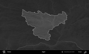 Segre. Fransa 'nın idari alanı kararmış bir gri tonlama yükselme haritasına vurgulandı ve özetlendi