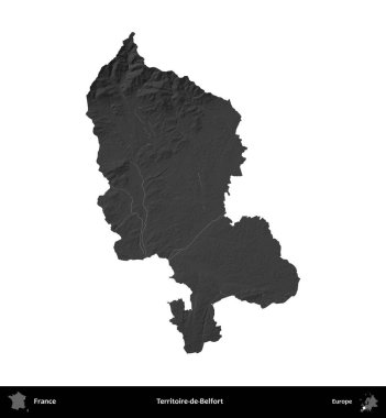 Territoire-de-Belfort. Fransa 'nın idari bölgesi gri ölçekli yükseklik haritasında beyaza izole edildi