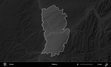 Valence. Fransa 'nın idari alanı kararmış bir gri tonlama yükselme haritasına vurgulandı ve özetlendi