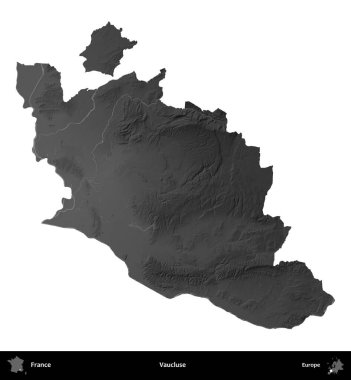 Vaucluse. Fransa 'nın idari bölgesi gri ölçekli yükseklik haritasında beyaza izole edildi