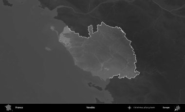 Vendee. Fransa 'nın idari alanı kararmış bir gri tonlama yükselme haritasına vurgulandı ve özetlendi