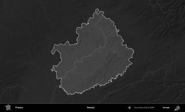 Vesoul. Fransa 'nın idari alanı kararmış bir gri tonlama yükselme haritasına vurgulandı ve özetlendi