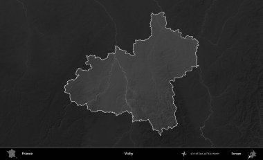 Vichy. Fransa 'nın idari alanı kararmış bir gri tonlama yükselme haritasına vurgulandı ve özetlendi