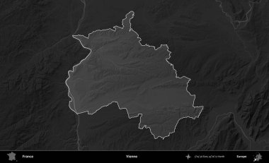 Vienne. Fransa 'nın idari alanı kararmış bir gri tonlama yükselme haritasına vurgulandı ve özetlendi