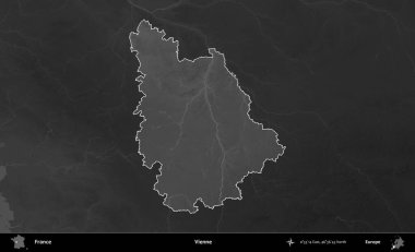 Vienne. Fransa 'nın idari alanı kararmış bir gri tonlama yükselme haritasına vurgulandı ve özetlendi