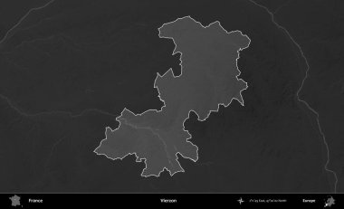 Vierzon. Fransa 'nın idari alanı kararmış bir gri tonlama yükselme haritasına vurgulandı ve özetlendi