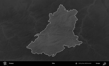 Vire. Fransa 'nın idari alanı kararmış bir gri tonlama yükselme haritasına vurgulandı ve özetlendi