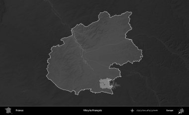 Vitry-le-Francois. Fransa 'nın idari alanı kararmış bir gri tonlama yükselme haritasına vurgulandı ve özetlendi