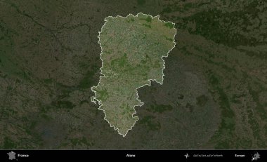 Aisne. Fransa 'nın idari alanı koyu renkli bir B uydusu görüntüsüyle vurgulandı ve özetlendi