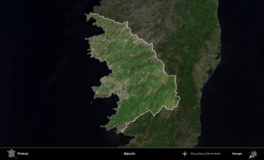 Ajaccio. Fransa 'nın idari alanı koyu renkli bir B uydusu görüntüsüyle vurgulandı ve özetlendi