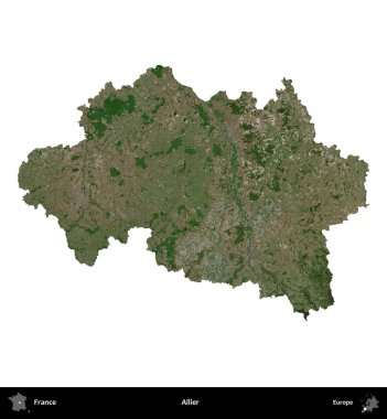 Allier. Fransa 'nın idari bölgesi B uydusundaki görüntülerde beyaza izole edildi