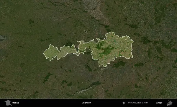 Alencon. Fransa 'nın idari alanı koyu renkli bir B uydusu görüntüsüyle vurgulandı ve özetlendi