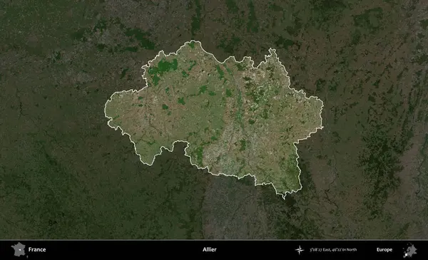 Allier. Fransa 'nın idari alanı koyu renkli bir B uydusu görüntüsüyle vurgulandı ve özetlendi