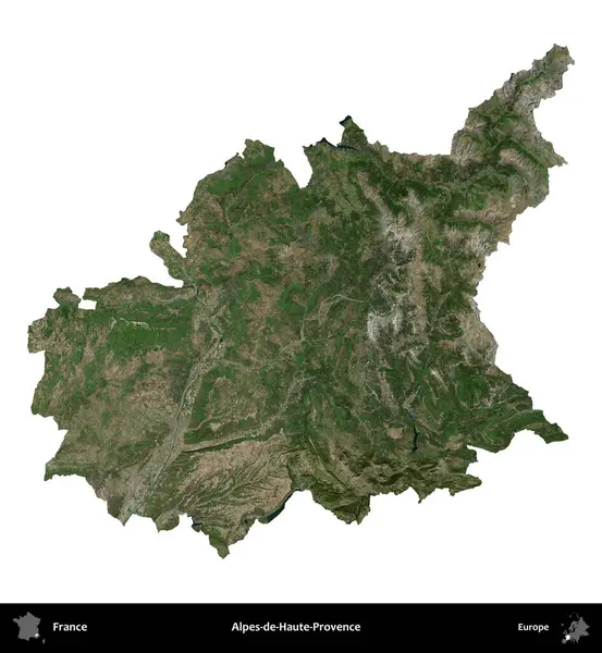Alpes-de-Haute-Provence. Fransa 'nın idari bölgesi B uydusundaki görüntülerde beyaza izole edildi