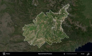 Alpes-de-Haute-Provence. Fransa 'nın idari alanı koyu renkli bir B uydusu görüntüsüyle vurgulandı ve özetlendi