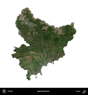Alpes-Maritimes. Fransa 'nın idari bölgesi B uydusundaki görüntülerde beyaza izole edildi
