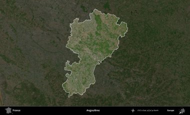 Angoume. Fransa 'nın idari alanı koyu renkli bir B uydusu görüntüsüyle vurgulandı ve özetlendi