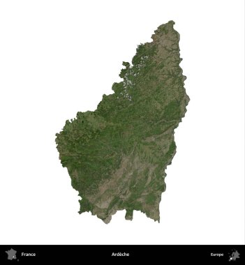 Ardeche. Fransa 'nın idari bölgesi B uydusundaki görüntülerde beyaza izole edildi