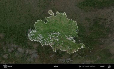Ariege. Fransa 'nın idari alanı koyu renkli bir B uydusu görüntüsüyle vurgulandı ve özetlendi