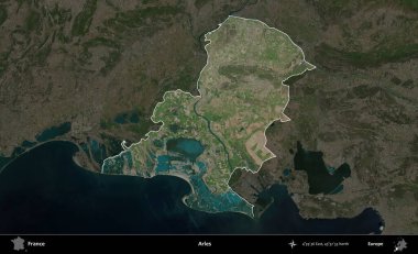 Arles. Fransa 'nın idari alanı koyu renkli bir B uydusu görüntüsüyle vurgulandı ve özetlendi