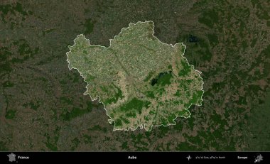 Aube. Fransa 'nın idari alanı koyu renkli bir B uydusu görüntüsüyle vurgulandı ve özetlendi