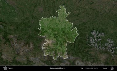 Bagneres-de-Bigorre. Fransa 'nın idari alanı koyu renkli bir B uydusu görüntüsüyle vurgulandı ve özetlendi