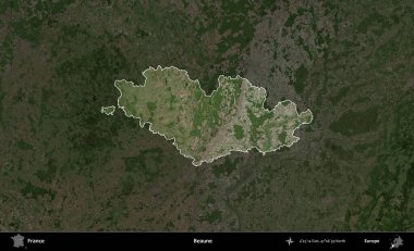 Beaune. Fransa 'nın idari alanı koyu renkli bir B uydusu görüntüsüyle vurgulandı ve özetlendi