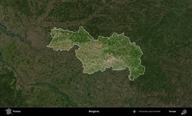 Bergerac. Fransa 'nın idari alanı koyu renkli bir B uydusu görüntüsüyle vurgulandı ve özetlendi